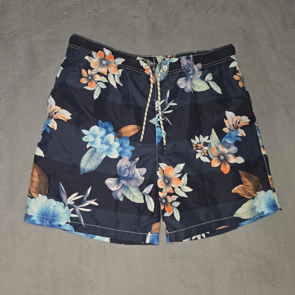 Tommy Bahama Navy Floral Swim Trunks with Blue & Orange Flowers